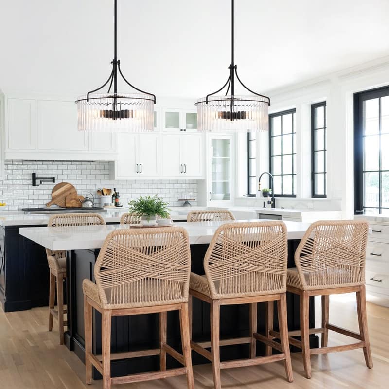 KAWOTI 3-Light Pendant Light with Clear Ribbed Drum Shade - W17" x D17" x H15.5"