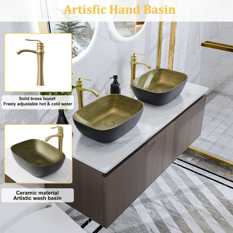Wall Floating Vanity Bathroom Cabinet with Sink Combo with faucet