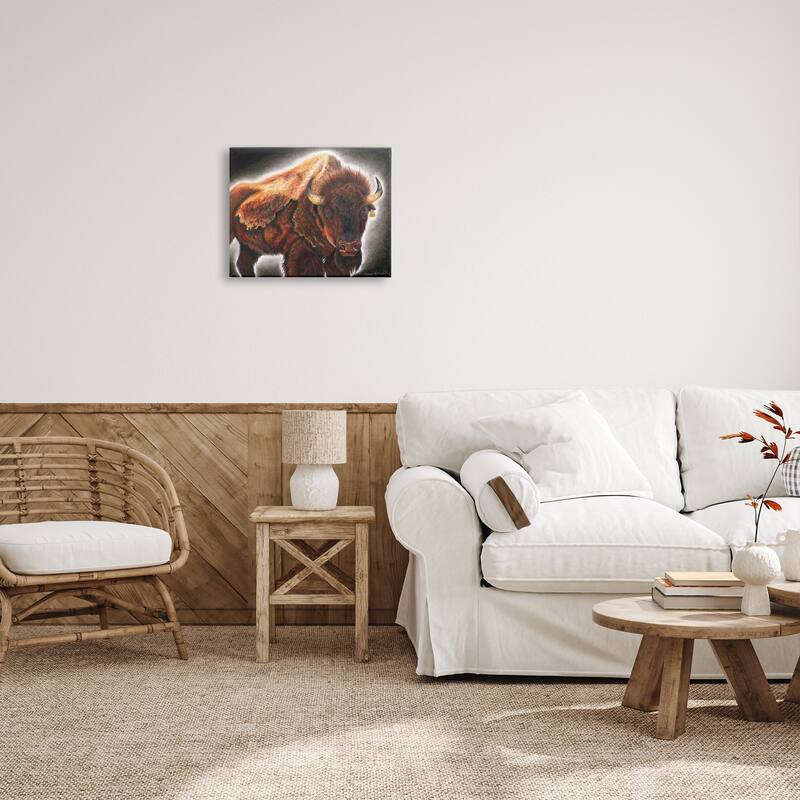 Stupell Tagged Bison Cattle Rustic Southwestern Animal Big Horns Canvas Wall Art - Orange