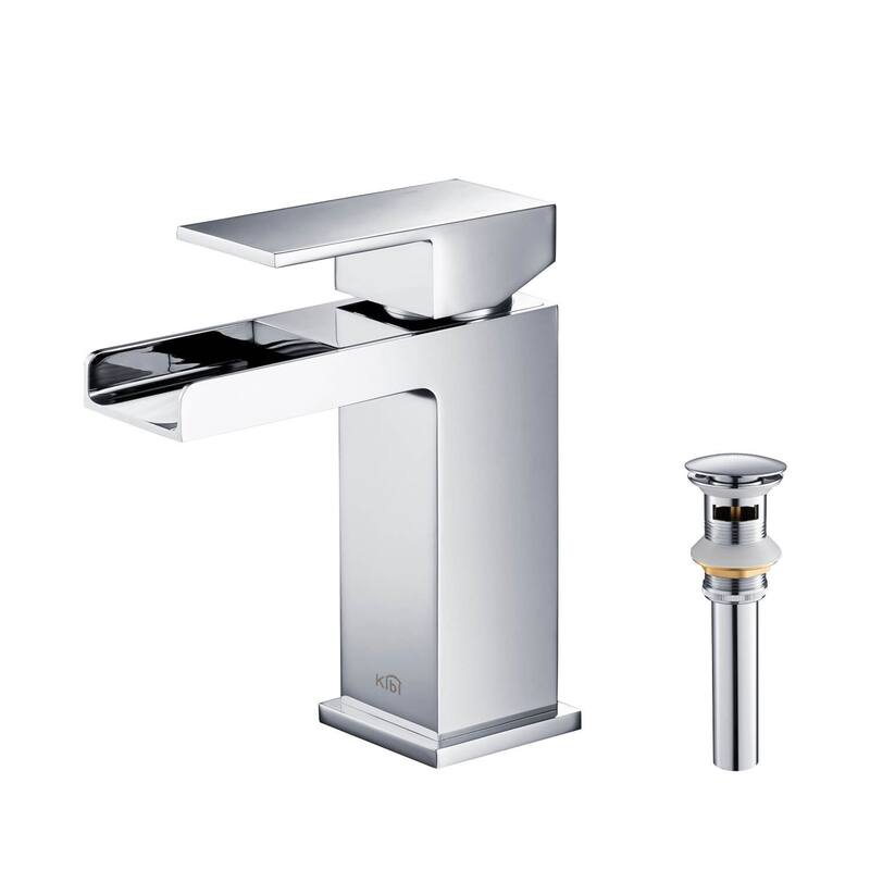 Waterfall Solid Brass Single Handle Sink Faucet - Chrome W/ Pop Up Drain