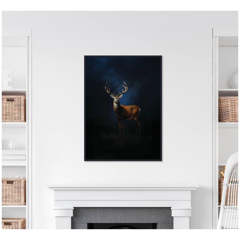 Kate and Laurel Cobalt Night Sky Deer by The Creative Bunch Studio Framed Canvas Wall Art Print