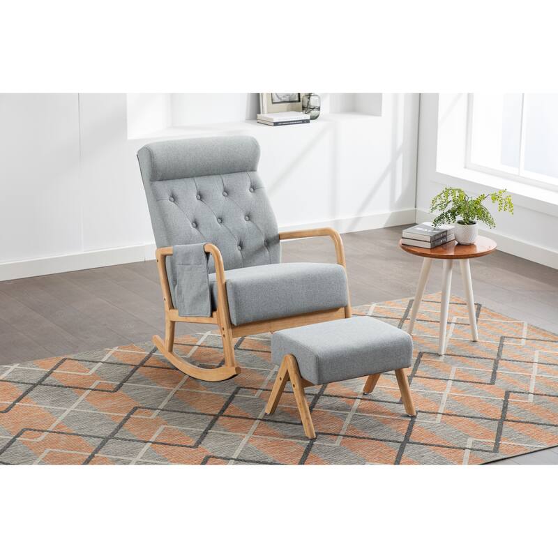 Mid-Century Modern Padded Fabric Rocking Chair - Light Gray