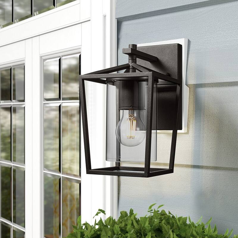 10.6"H Outdoor Black Modern Exterior Wall Lantern Sconce Light with Clear Glass Shade - 10.61"H
