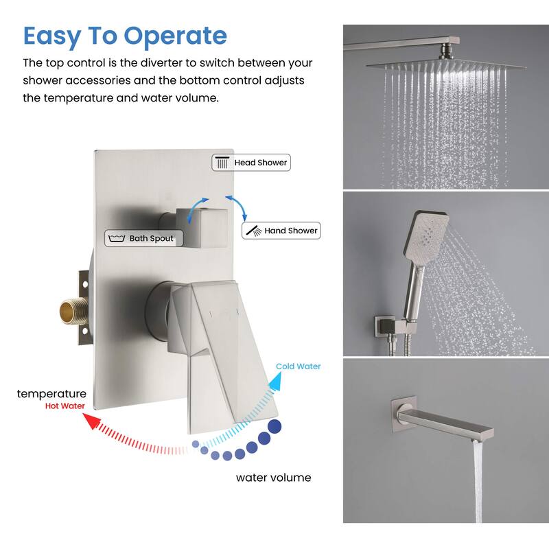 Cube Pressure Balanced 3-Function Shower System with Rough-In Valve