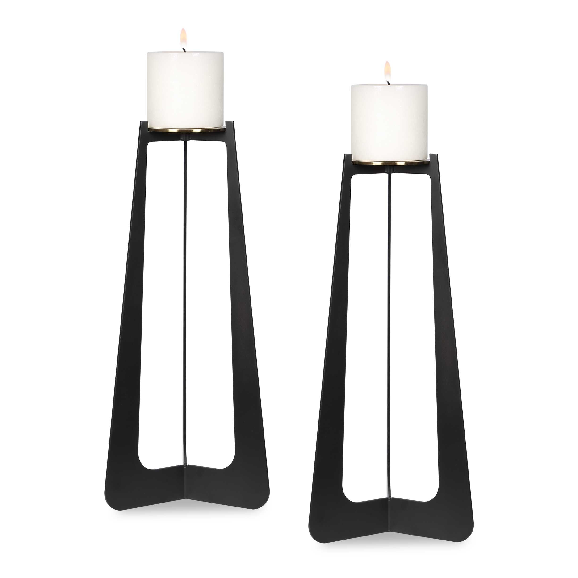 Uttermost Columnar Black Candleholders (Set of 2) - 6.25" W x 15.00" H x 6.25" D