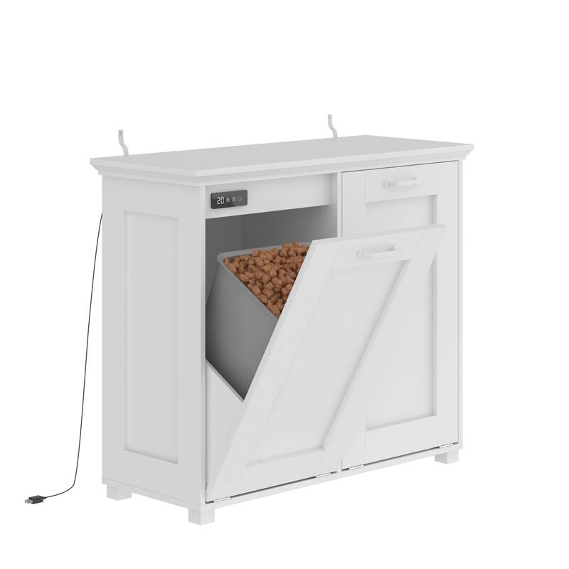 Ozone Deodorizing Trash Bin Cabinet Trash Cabinet, Wooden Kitchen Garbage Bin Storage Cabinet with Hidden Bins, White