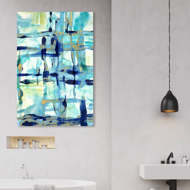 Wynwood Studio Canvas Abstract Golden Tidal Tempest Blue and Modern & Contemporary Wall Art Canvas Print - 45 x 30