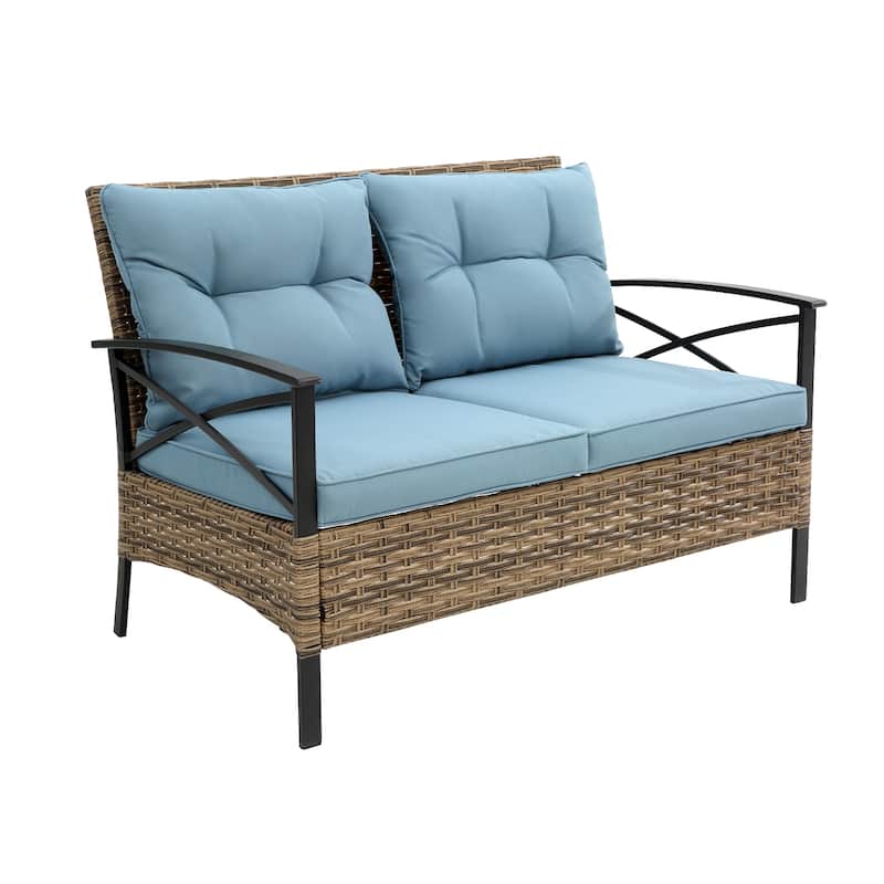 Outdoor Patio Furniture Set, 4 Piece Wicker Outdoor Conversation Set, Corner Sofa Set with Cushion and Side Table