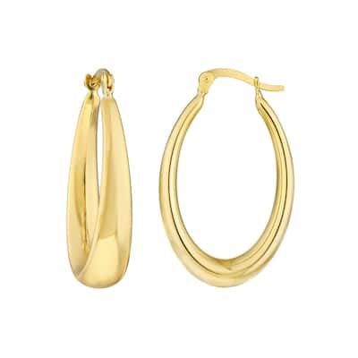 Curata 10k Yellow Gold 28.1mm Graduated Oval Puff Hoop Earrings