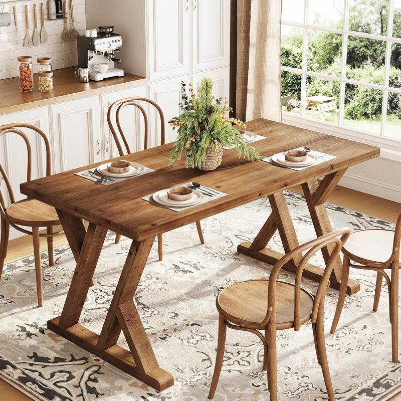 63 Inches Solid Wood Dining Table with Heavy-Duty Legs for 4-6 People