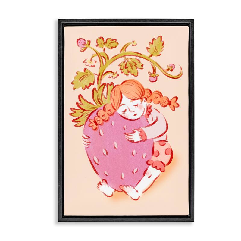 Stupell Girl Hugging Strawberry Framed Floater Canvas Wall Art Design By Hannah Moren - 21 x 31 - Black