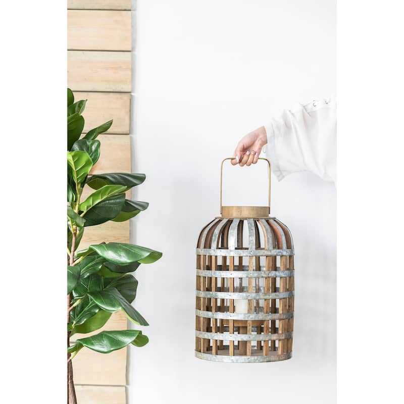 Decorative Lantern with Handle, Wooden Lantern for Indoor Outdoor, Home Garden Wedding - Silver