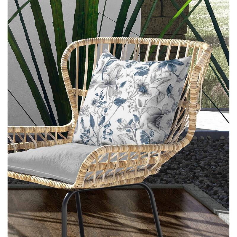 Garden Grace Gala Indoor/Outdoor Reversible Throw Pillow White and Blue