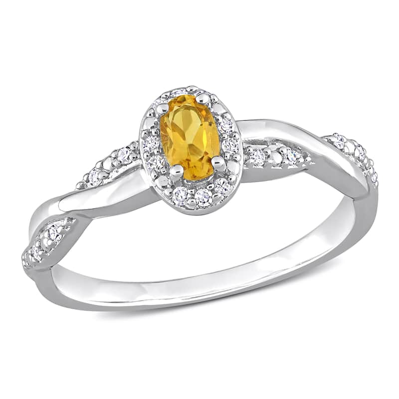 Miadora 1/4ct TGW Oval Citrine 1/10ct TW Diamond Infinity Ring Sterling Silver