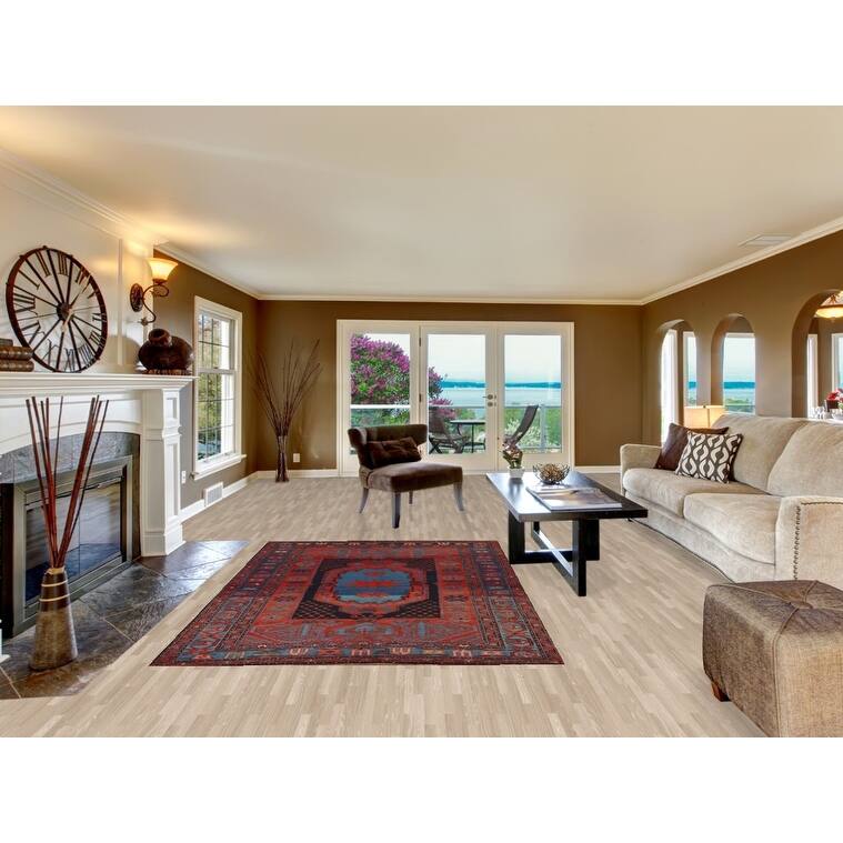 Orange & Blue Kazak Vegetable Dye Vintage Rug Hand-Knotted Wool Carpet - 5'4" x 8'1"