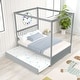 preview thumbnail 5 of 16, Full Size Canopy Bed with Twin Trundle,Kids Solid Wood Platform Bed Frame Headboard,No Box Spring Needed