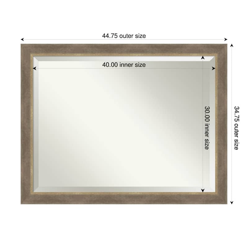Driftwood Tan Beveled Wood Framed Bathroom Vanity Wall Mirror - Driftwood Tan - 45 x 35 in