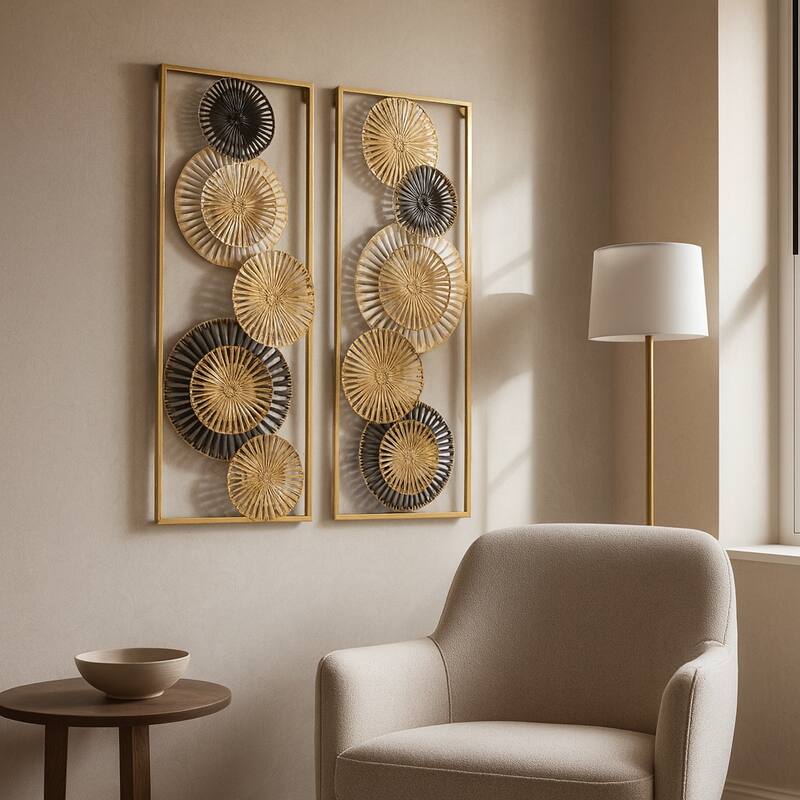 Metal Geometric Pierced Disc Wall Art Set - Gold, 32"