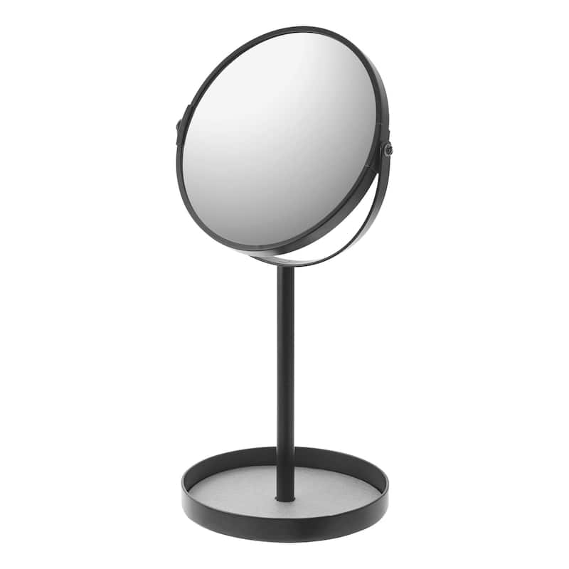 Yamazaki Home Vanity Mirror, Steel, Mirror diameter 6.75 inches - L 5.51 x W 6.89 x H 12.99 inches - Black