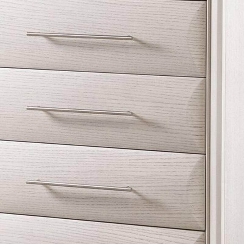 Nitz Tall Dresser Chest, 5 Drawers, White Solid Wood, Metal Handles