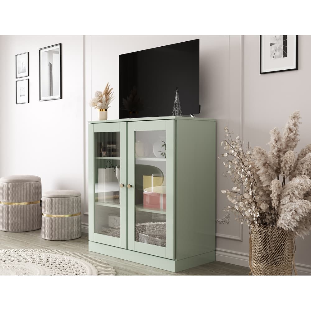 Palace Imports 100% Solid Wood TV Stand with Clear Glass Doors for TVs up to 32"