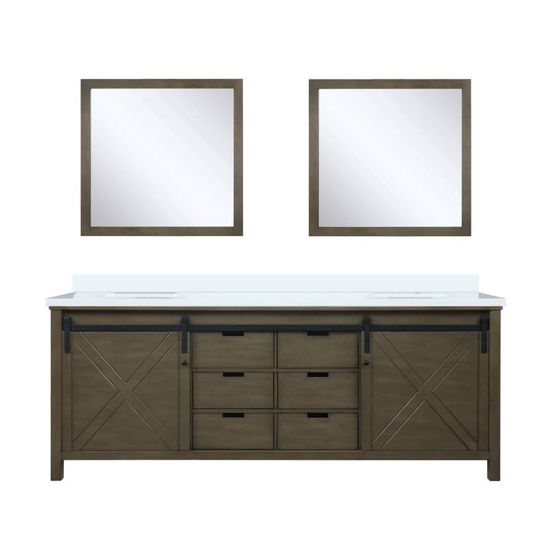 Marsyas Bath Vanity, White Quartz Countertop and Mirrors - 84 - Rustic Brown