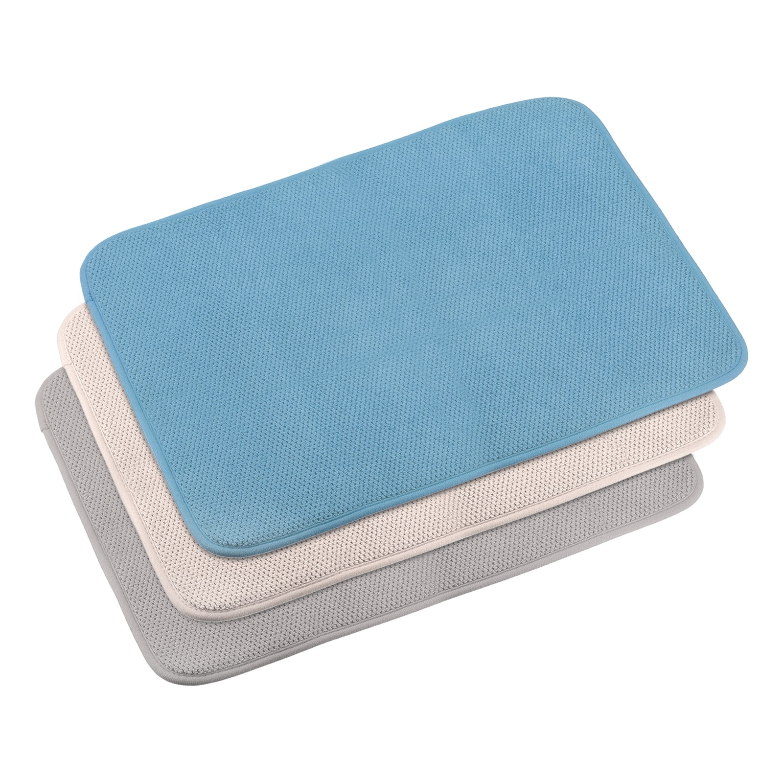 Unique Bargains 3pcs Microfiber Absorbent Dish Drying Mat for Countertop - Blue/Grey/Beige
