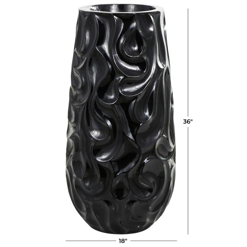 Black Resin Large Wavy Textured Floor Vase