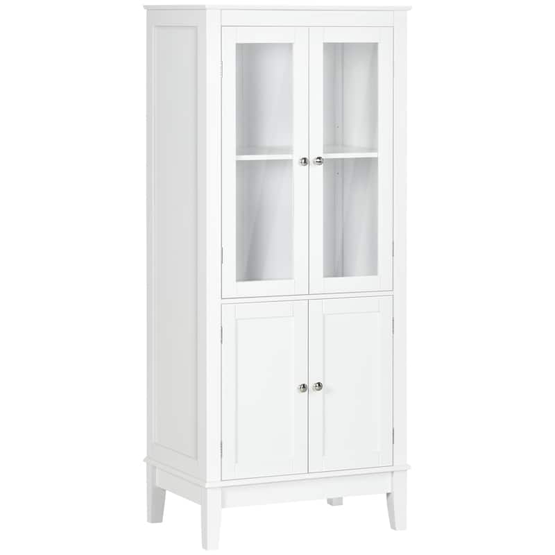 kleankin Bathroom Floor Cabinet with 2 Storage Cabinets, Tempered Glass Door, Freestanding Linen Tower with Adjustable Shelves