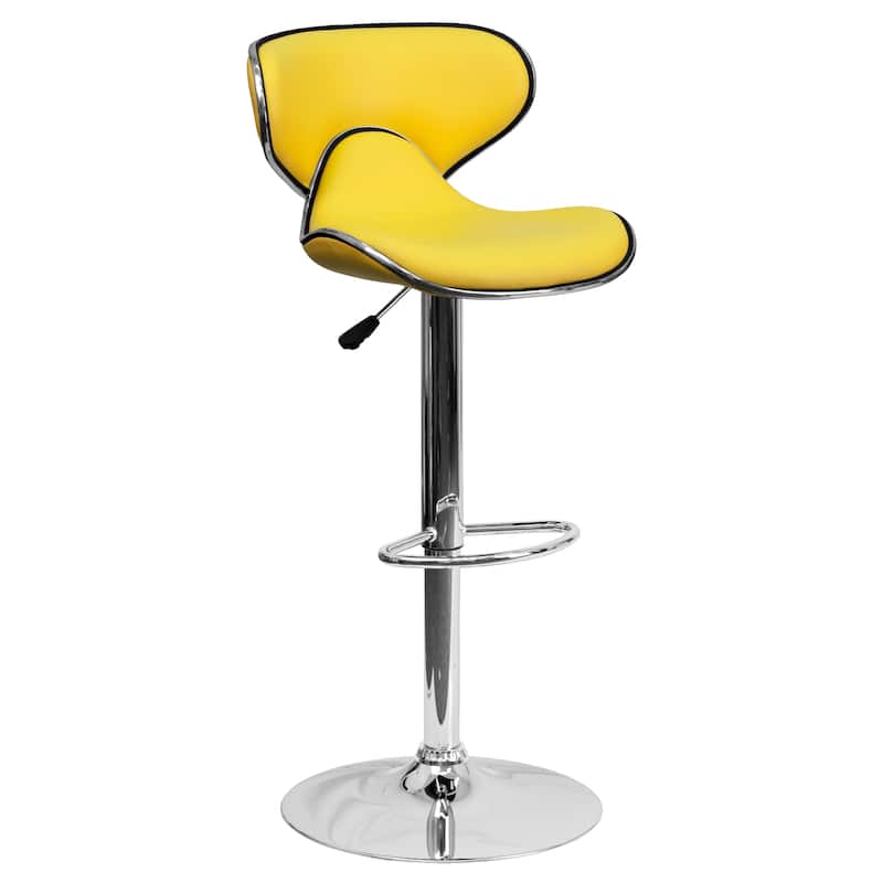 2 Pack Contemporary Mid-Back Vinyl Adjustable Height Barstool with Chrome Base - 16"W x 17.5"D x 34.5" - 43"H