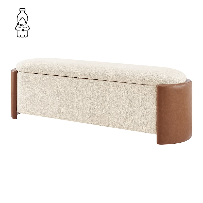NPD Furniture Alyssa Boucle/Faux Leather Storage Bench