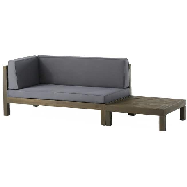 Roomfitters X-Back Corner Bench with Coffee Table, Outdoor Wooden Patio Sofa with Cushions for Garden or Porch