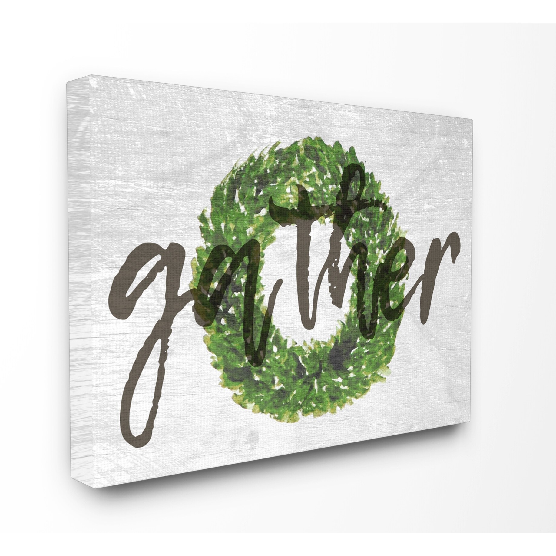 Stupell Gather Boxwood Wreath Typography Stretched Canvas-image