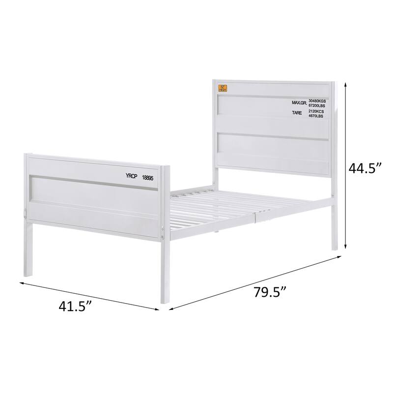 Modern Industrial White Twin Platform Bed with Metal Frame and Container-Inspired Design