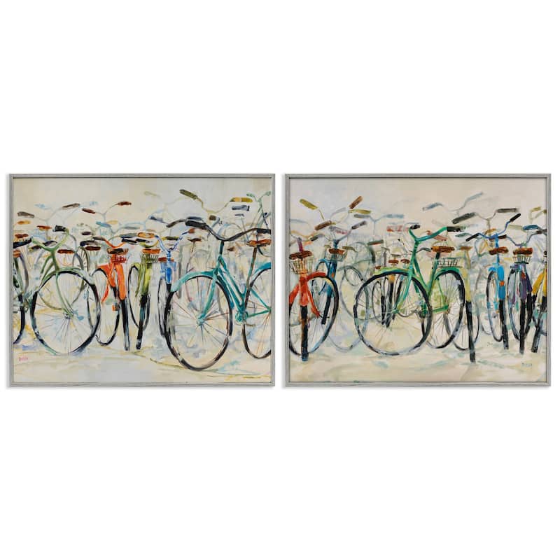 Stupell Dynamic Bicycles on Beige Framed Giclee Art Design By Dusza (Set of 2) - 30 x 24 - Grey