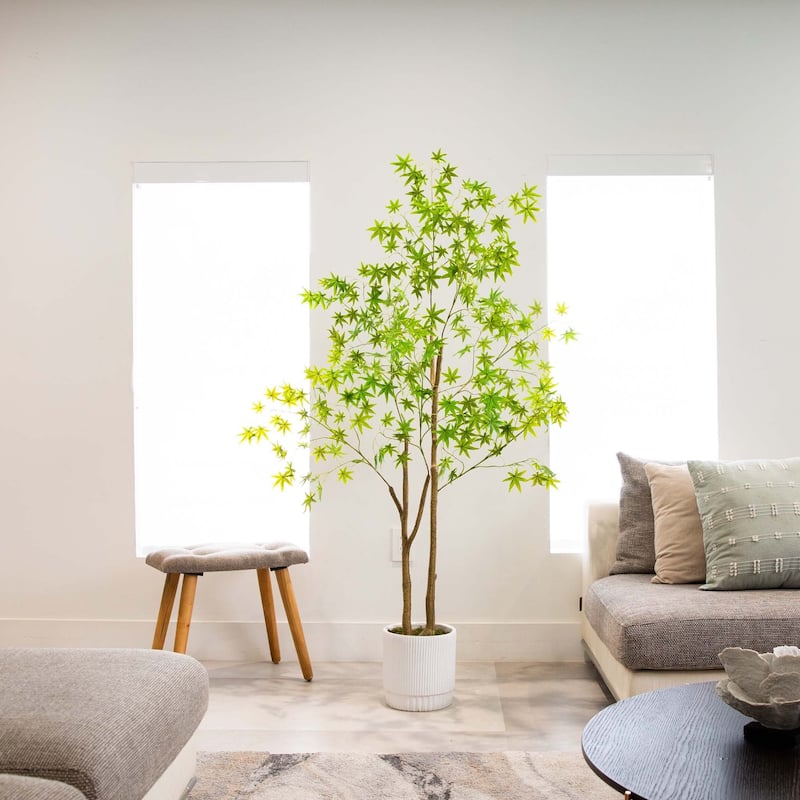 Maple Artificial Tree with White Planter - 6' - Green
