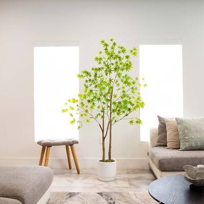 Maple Artificial Tree with White Planter - 6' - Green