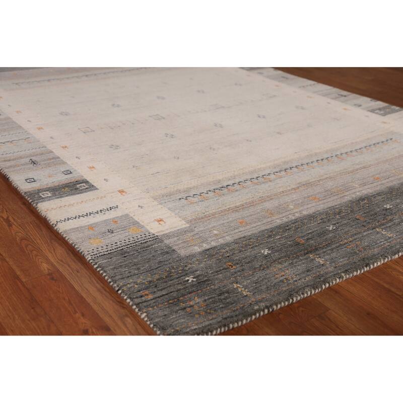 Tribal Beige Gabbeh Indian Area Rug Handmade Modern Wool Carpet - 5'4" x 7'7" - 5'4" x 7'7" - Ivory/Beige