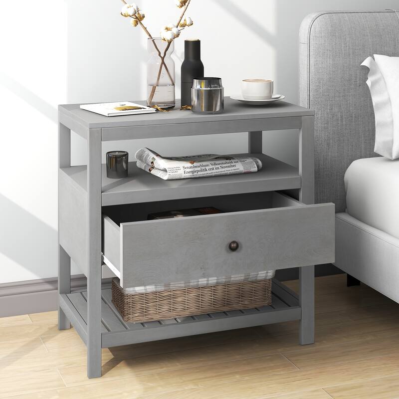 Wooden Nightstand with Drawers Storage