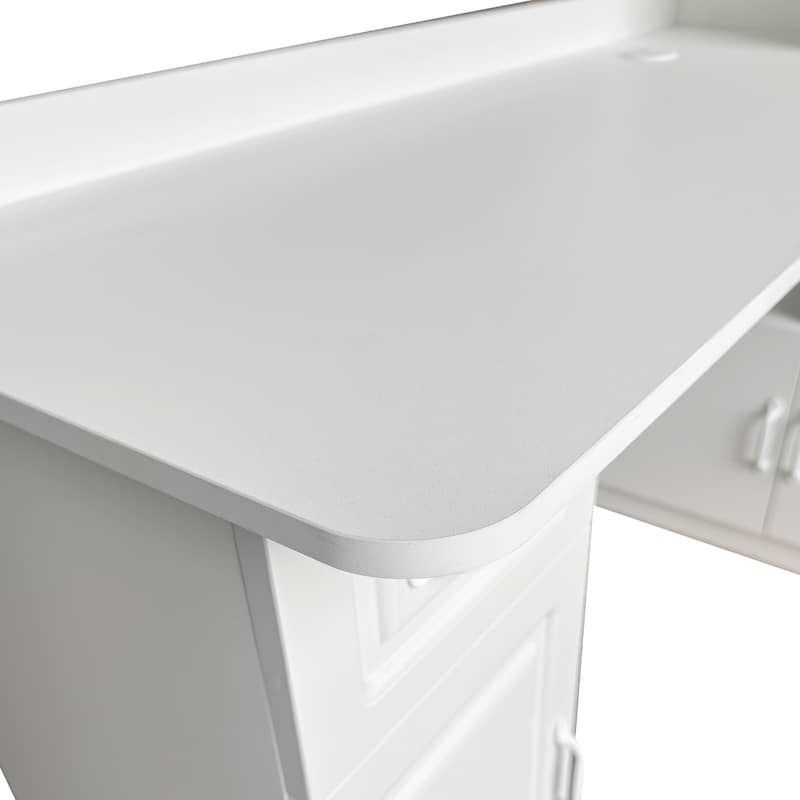 Large Home Office L-Shaped Corner Desk with Drawers & Bookshelf