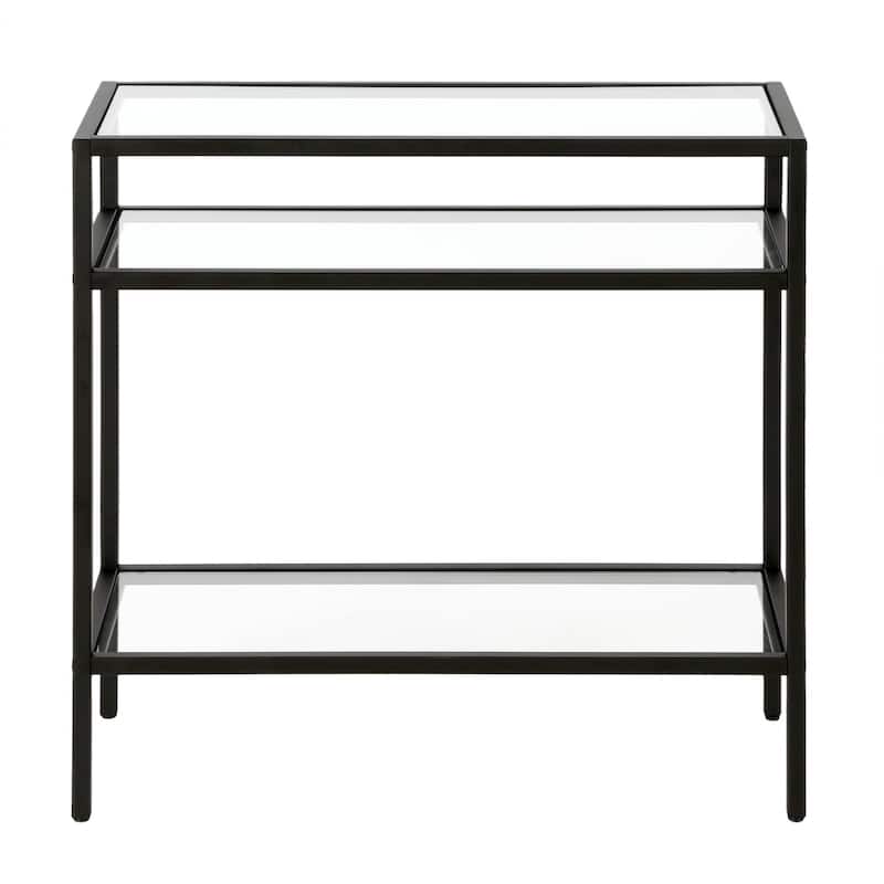 Steel Frame Glass Side End Table with 2 Shelves and Rectangular Top - 10” x 24” x 24” (D x W x H)
