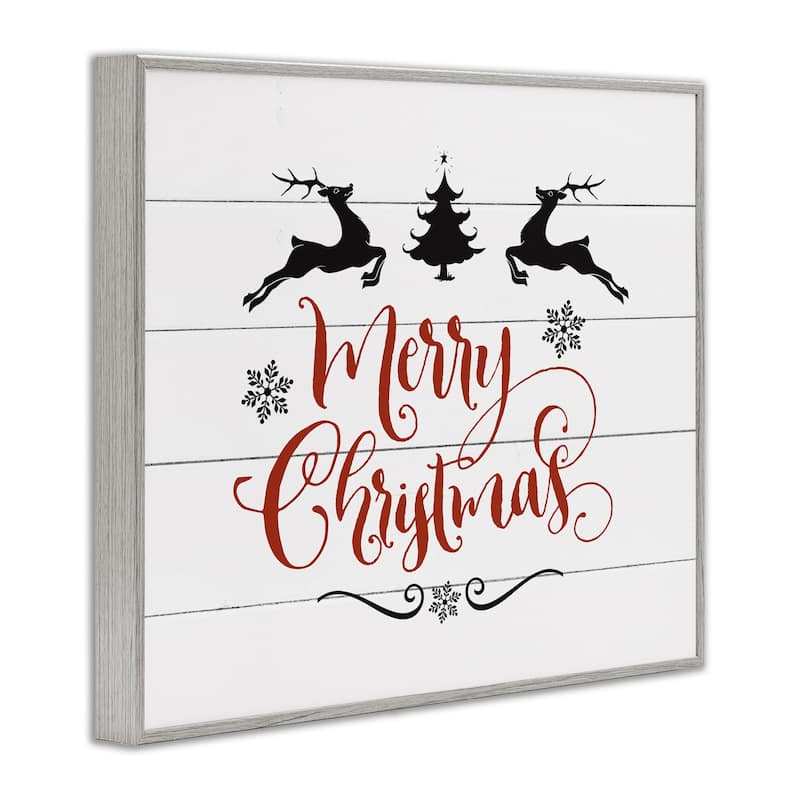Stupell Merry Christmas Reindeer Black White and Red Framed Art, Design By Artist Lettered and Lined