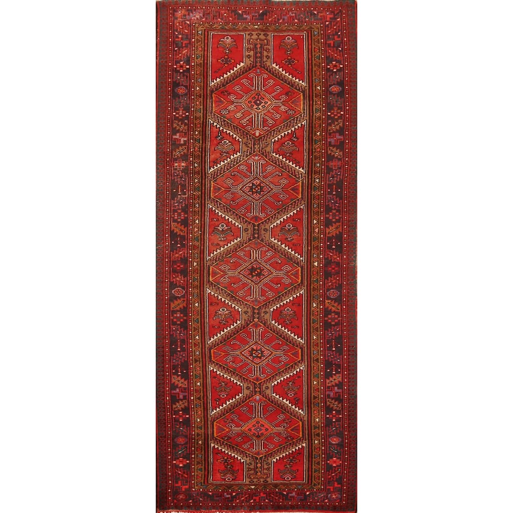 Hand Knotted Oriental 100% Wool Carpet Traditional Geometric Red Ardebil Runner Rug - 11' 1'' X 3' 9''