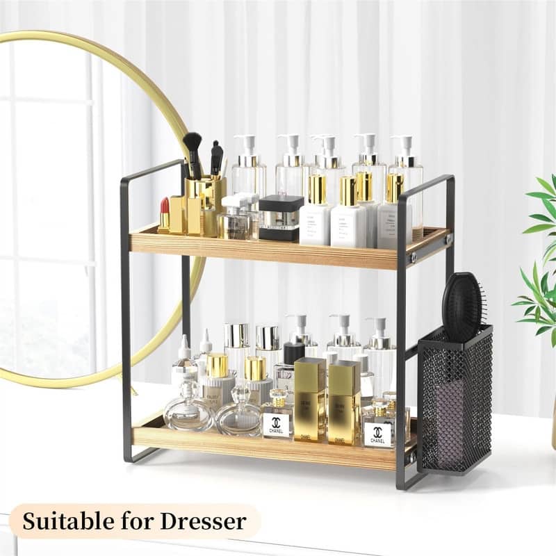 Bathroom Counter Organizer with Basket - 7"D x 13.5"W x 13"H