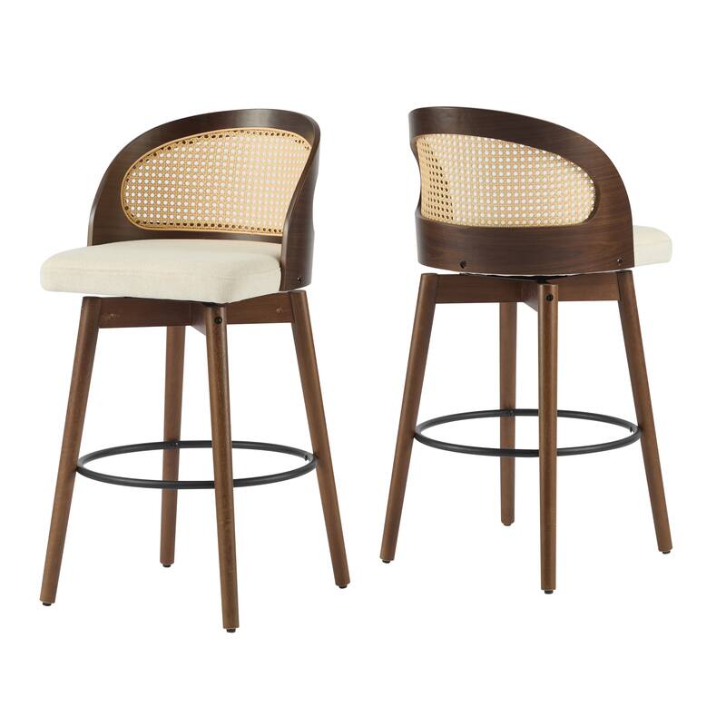 Como Indoor Wood Barstool, With Upholstery, Set Of 2 - Beige,Walnut