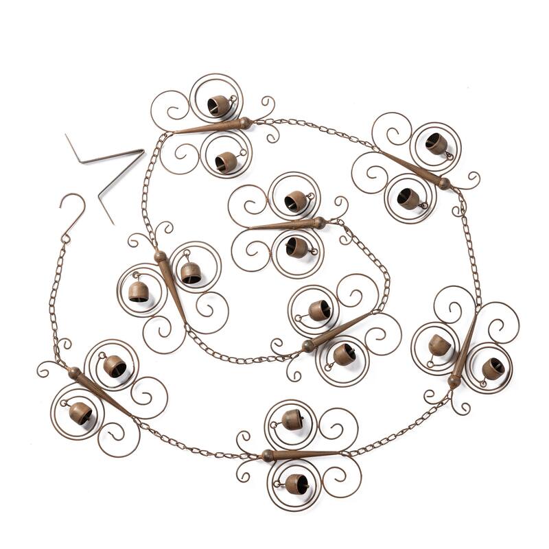 Glitzhome 8.5ft 8-Piece Faux Copper Butterfly Shaped Rain Chain with V-Shaped Gutter Clip