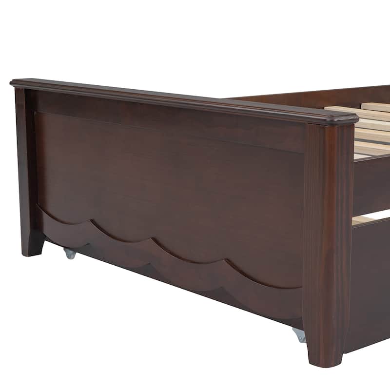 Twin Size Modern Wood Platform Bed with Headboard and Twin Size Trundle for Bedroom