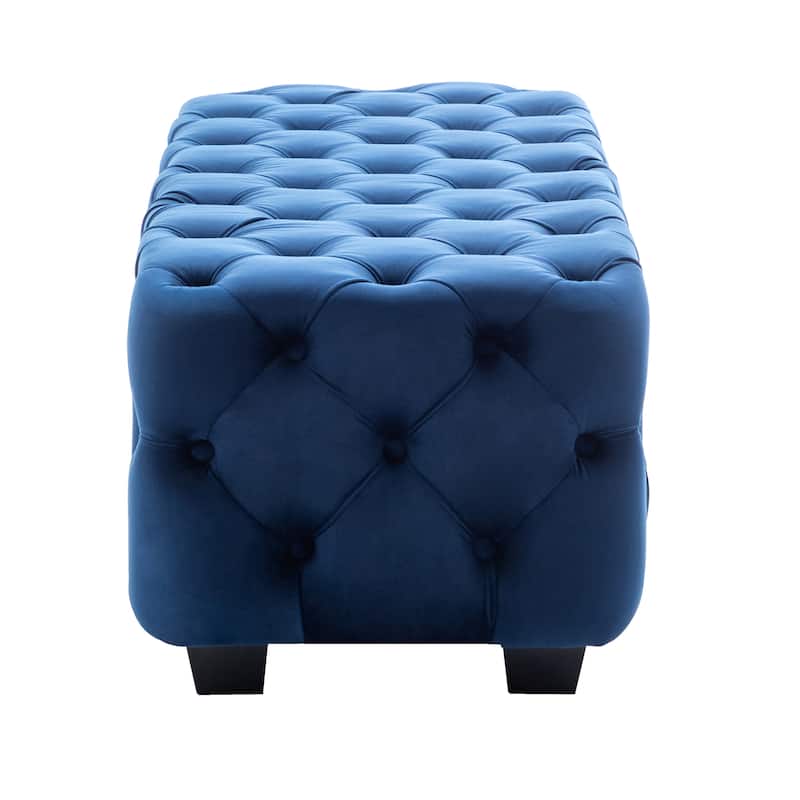 Porthos Home Kyle Velvet Ottoman Bench with Rubberwood Legs