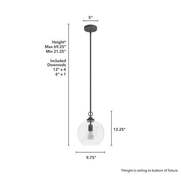 dimension image slide 1 of 2, Hunter High Oaks 10-inch 1-Light Pendant - Kitchen Island, Dining Room, Entry - Contemporary, Transitional