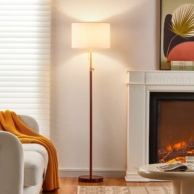 KAWOTI 64.5" Red Wood & Antique Brass Adjustable Floor Lamp